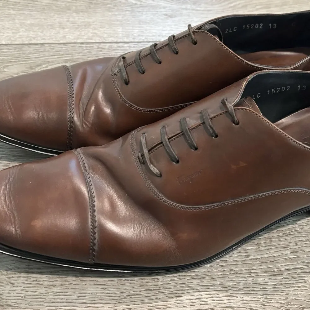 Salvatore Ferragamo Mens Size 13 Brown‎ Oxford Leather Lace Up Dress Shoes